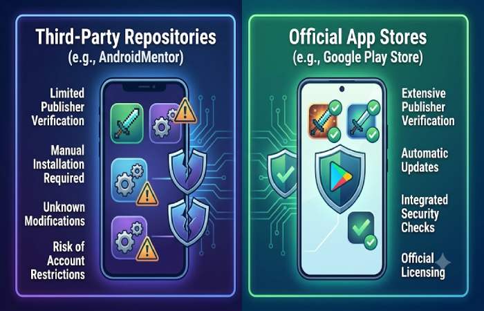 androidmentor vs official app stores